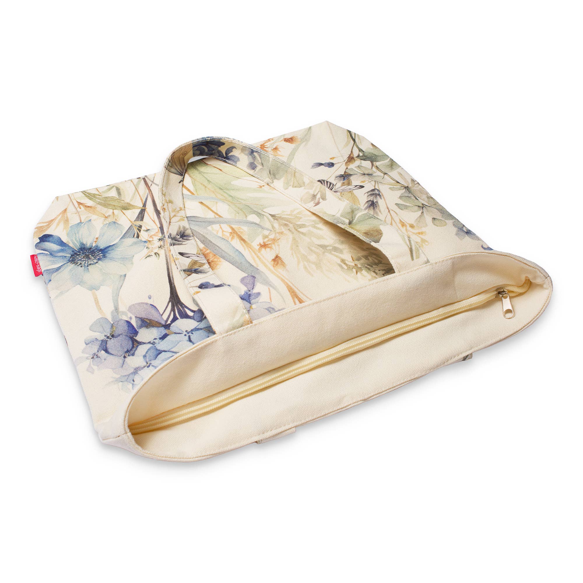 Borsa di tela con design floreale. Dimensioni: 39 x 36 x 8,5