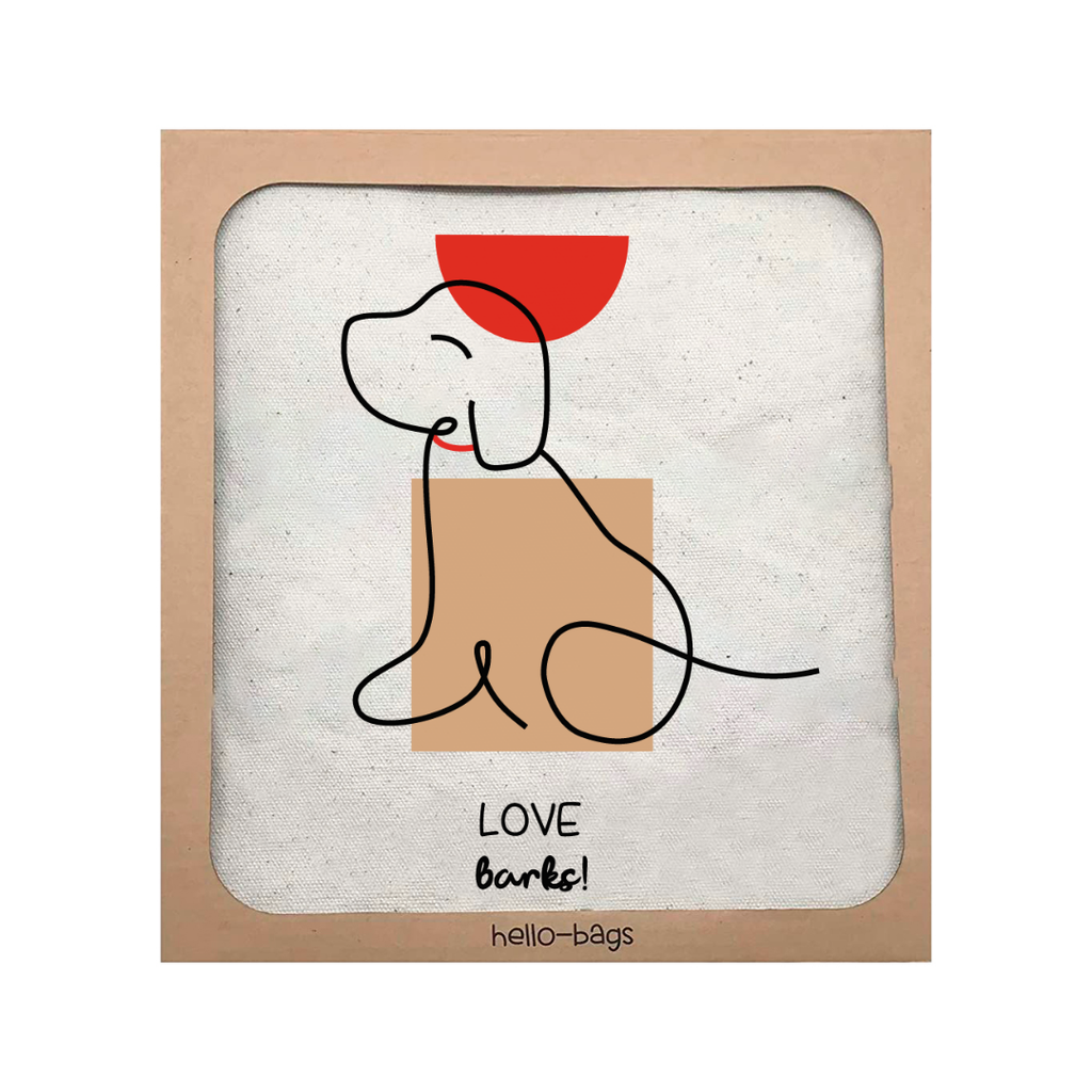 Tote Bag in Cotone «LOVE BARKS» con Cerniera e Tasca Interna