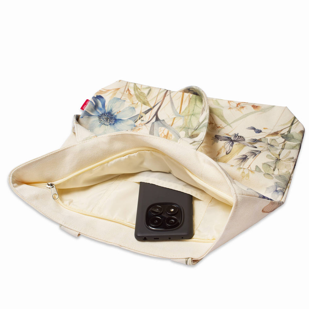 Borsa di tela con design floreale. Dimensioni: 39 x 36 x 8,5