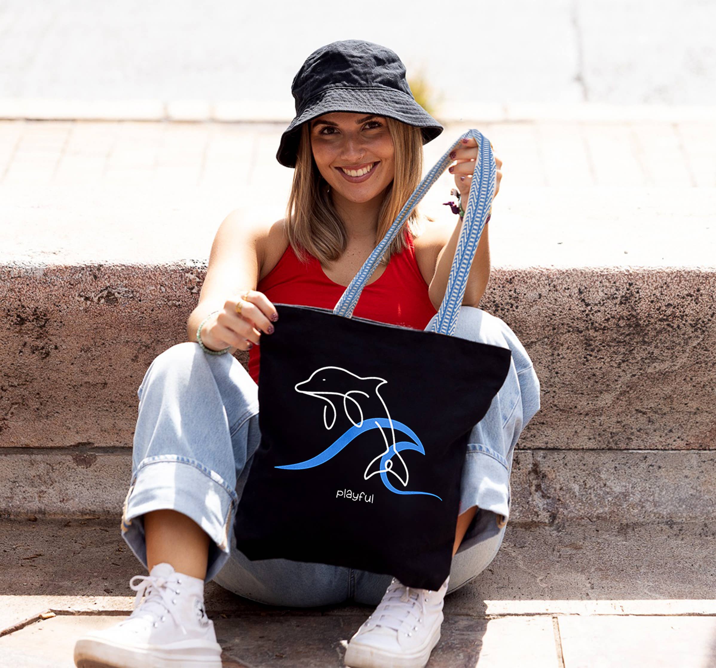 BORSA TOTE (BORSA DI TELA) «PLAYFUL»: Nero
