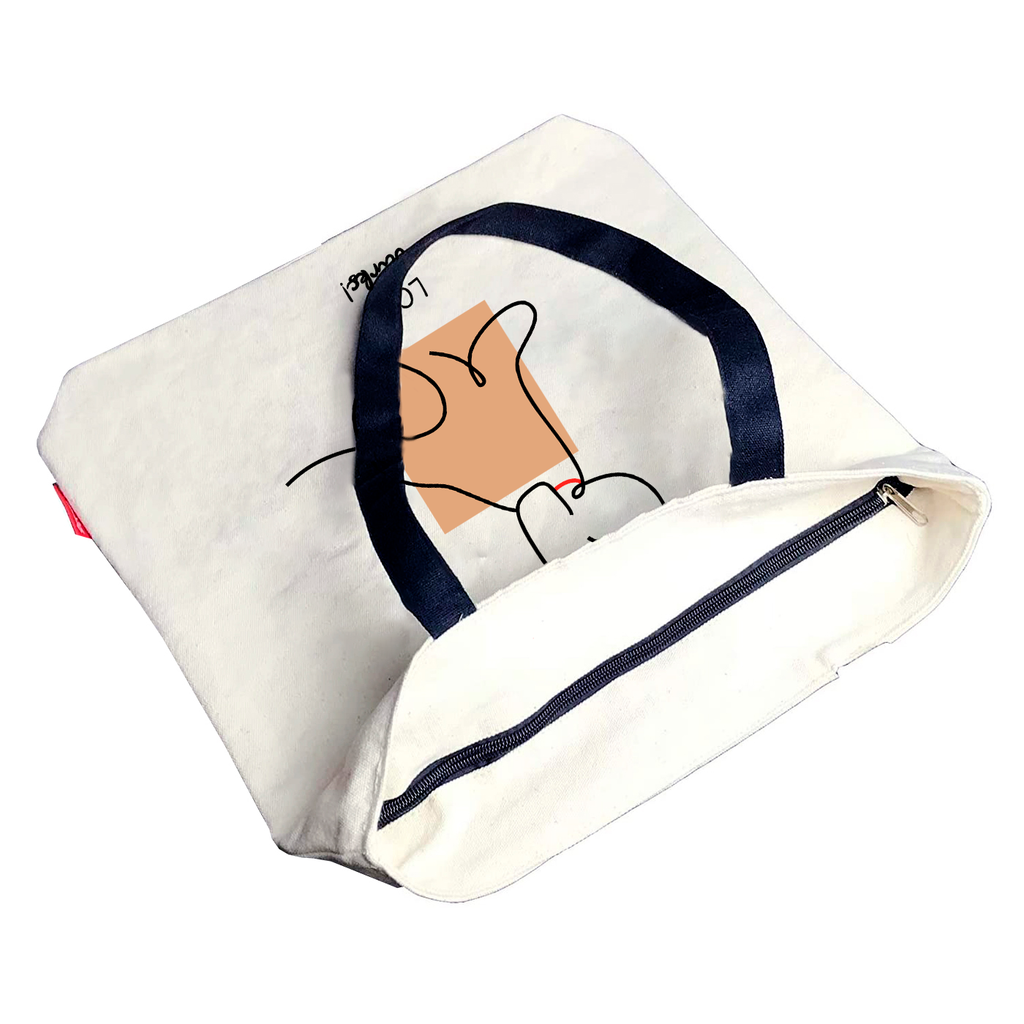 Tote Bag in Cotone «LOVE BARKS» con Cerniera e Tasca Interna
