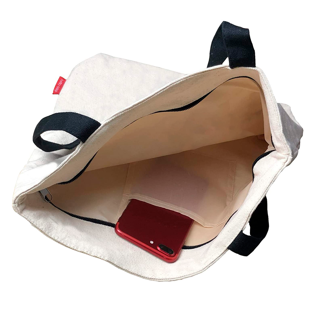 Tote Bag in Cotone «LOVE BARKS» con Cerniera e Tasca Interna