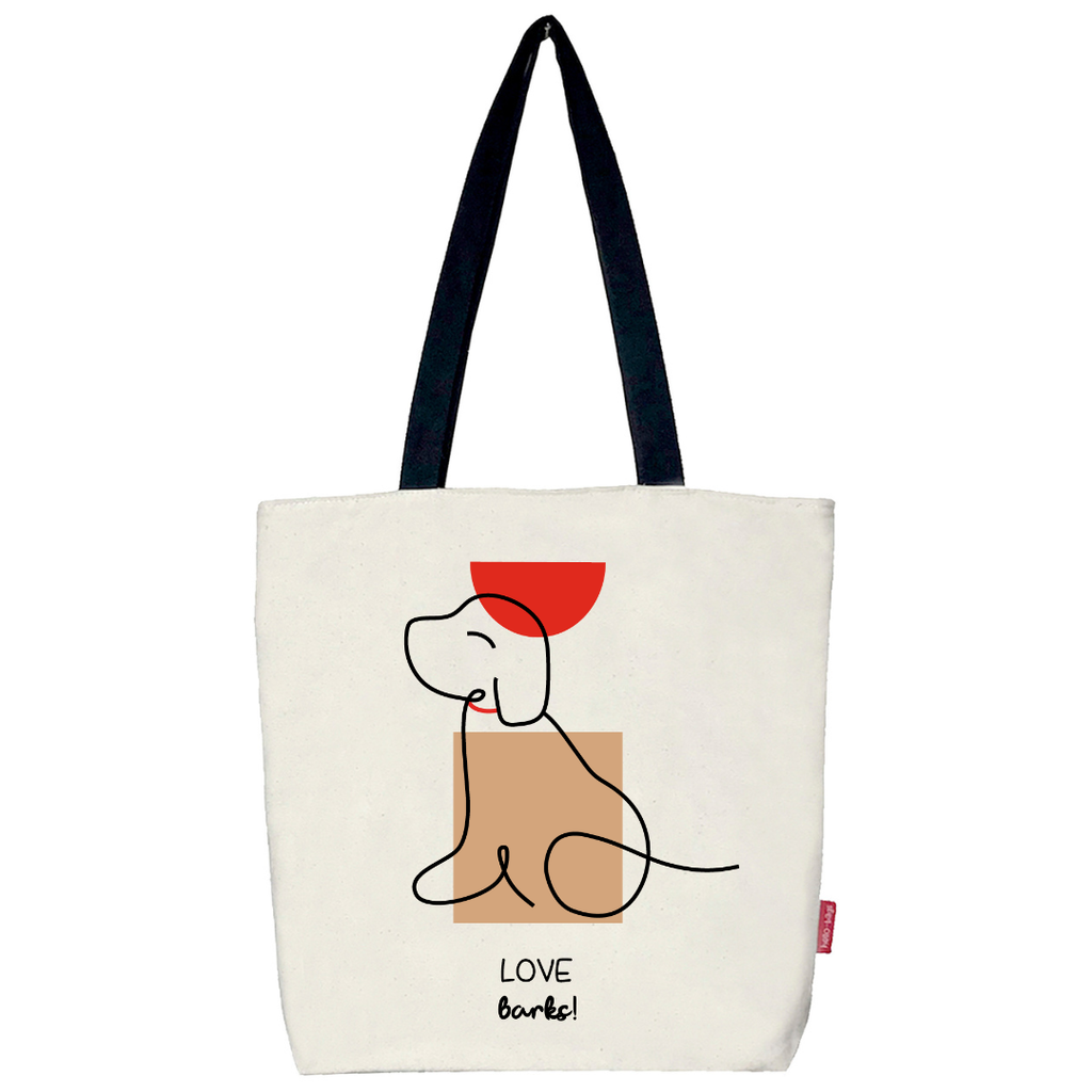 Tote Bag in Cotone «LOVE BARKS» con Cerniera e Tasca Interna